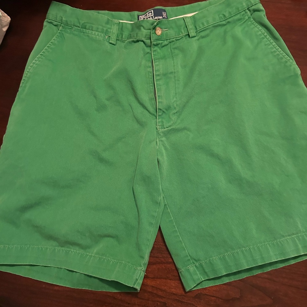Polo Ralph Lauren Kelly green khaki shorts 35” W. 9” inseam.